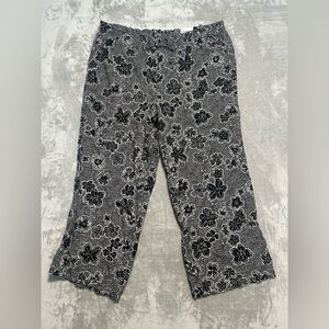 Sonoma Wide Leg Mid Rise Linen Blend Pants Women’s 2X Black Floral